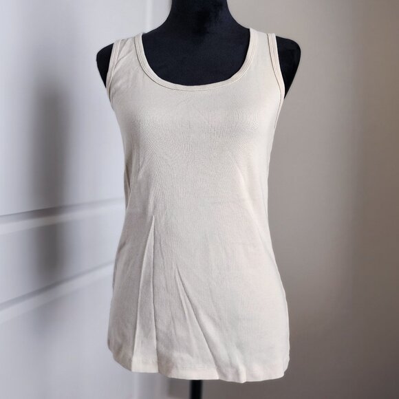 ST. JOHN'S BAY Cotton Womens Scoop Neck Sleeveless Tank Top in Stone Beige - Picture 4 of 4